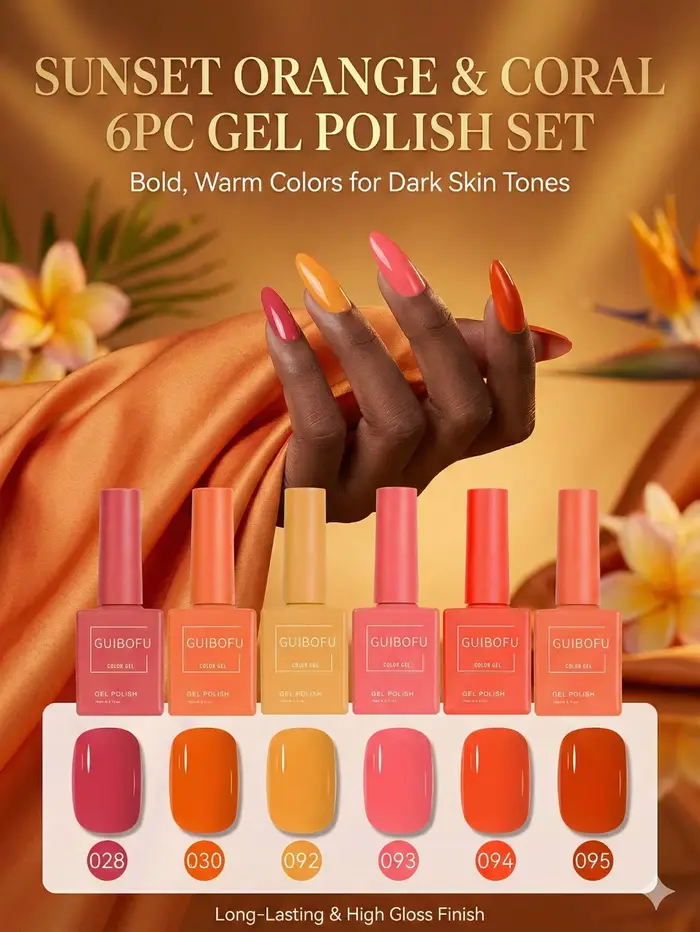Kit de vernis à ongles gel orange 6 pièces/lot 15 ml – Couleurs citronnées et corail pour manucure d
