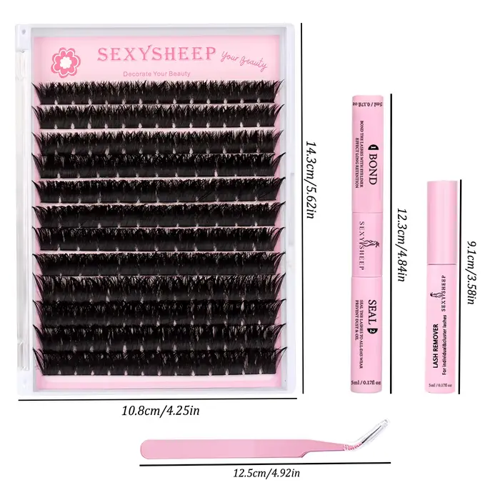 Kit de cils en grappes DIY, courbure D, styles naturels ou épais, 8-16 mm, avec colle et pince à cil