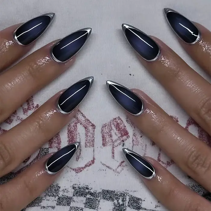 Faux ongles longs et pointus de style gothique, blancs, sexy, en dentelle, avec joli nœud papillon e