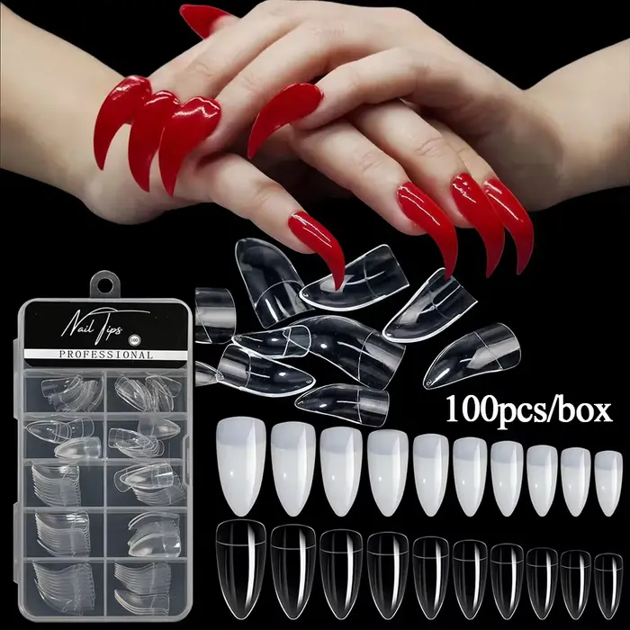 100 pièces faucon pointes d'ongles incurvées couverture complète aigle griffe courbe faux ongles Extension blanc/clair