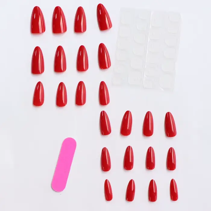 24 pièces- faux ongles amande de couleur unie