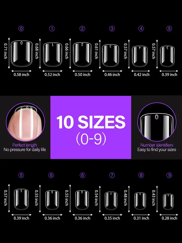 192 morceaux de faux ongles en acrylique transparent, carré de cercueil ovale en amande, adaptés à l