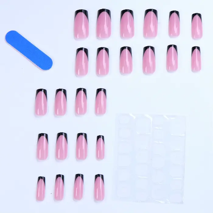 Faux ongles français noirs pointus