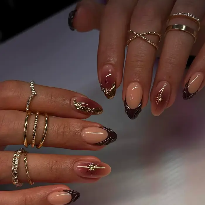 24 pièces amande dorée presse sur ongles faux