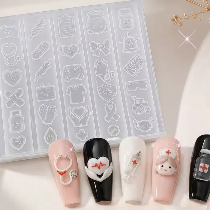 Moule en silicone pour accessoires d'ongles, motif infirmière chien de dessin animé, outil médical, 