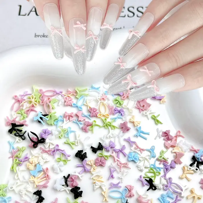 8Styies arcs Design Nail Art accessoires couleurs mélangées arc Macaron dessin animé 3D ruban nœud papillon résine ongles breloques bricolage outil de manucure