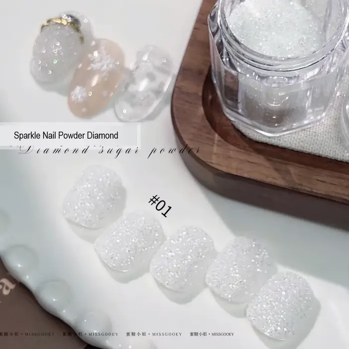Poudre à paillettes pour ongles, sucre blanc brillant, flocons fins irisés, poussière pigmentée, déc