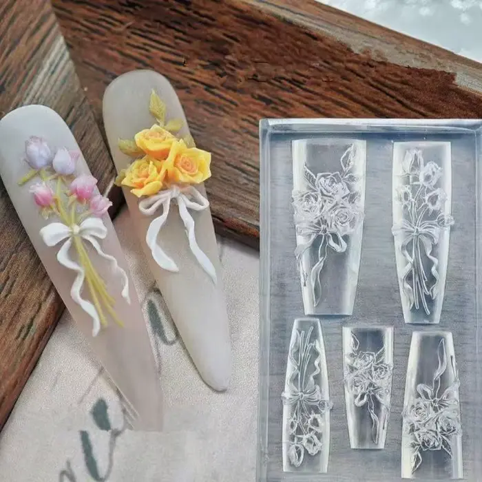Moule en silicone pour nail art avec nœud en dentelle