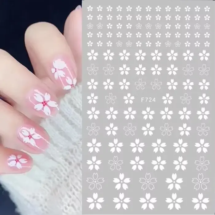 Autocollants pour ongles 3D en fleurs de cerisier, pétales de fleurs blanches, décalcomanies pour Na