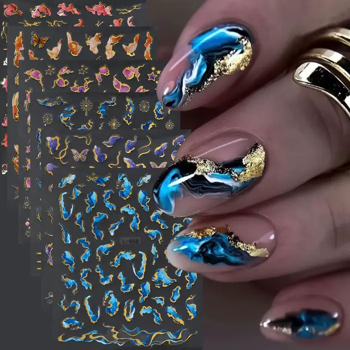 Autocollants pour ongles imprimés en marbre 3D