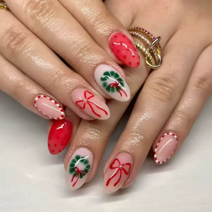 24 faux ongles à presser moyens en forme d'amande, rouge bordeaux, avec motifs lapin de dessin animé