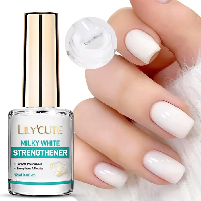 LILYCUTE 12ML Vernis à Ongles Soin des Ongles Blanc Laiteux Renforçateur Longue Durée Sans Lampe UV