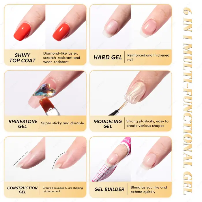 JTING 1/3/5/10 pièces 15ml Gel Multifonction 6-en-1 Brillant, Couche de Finition Dure, Gel de Constr