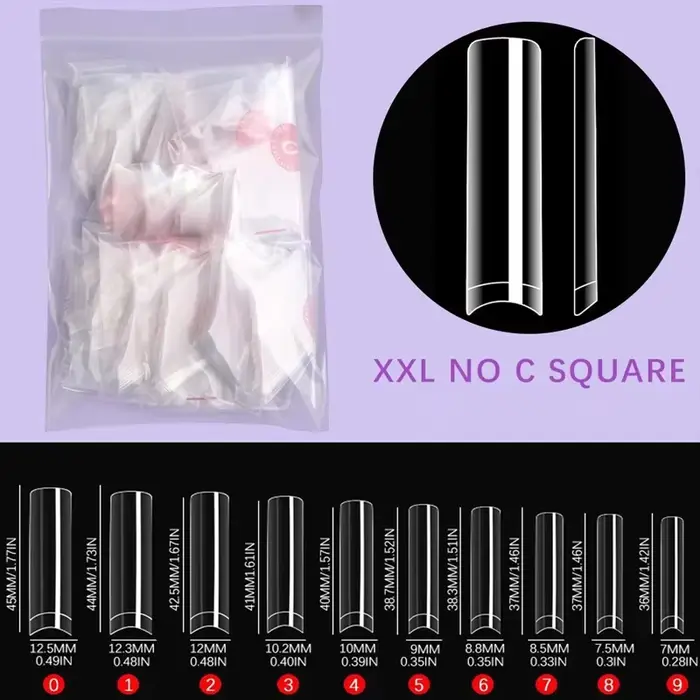 500 embouts d'ongles sans courbe C XXL, ensemble professionnel, pointes d'ongles transparentes carré