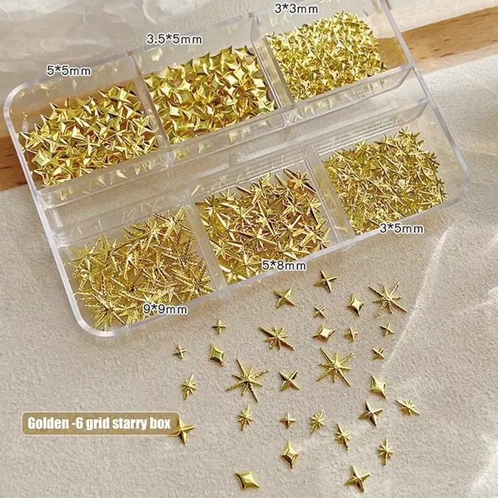 6 grilles métalliques or argent Nail Art strass décor manucure breloques Flatback Starburst pentagrammes bijou accessoires pour ongles