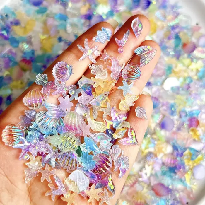50/100 pièces créer une perle d'ongle de coquille de simulation 3D, méduse translucide de couleur, s
