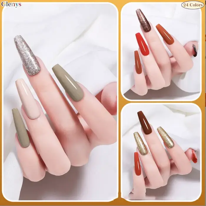 Vernis à ongles gel 24 couleurs Glenys, populaire et haut de gamme, gel d'immersion essentiel pour salons de manucure nobles.