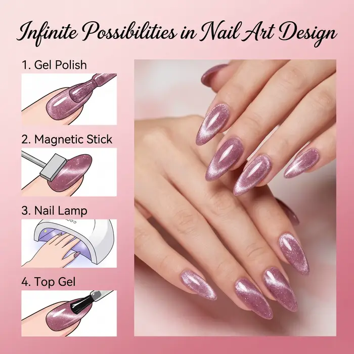 Vernis à ongles effet œil-de-chat rose