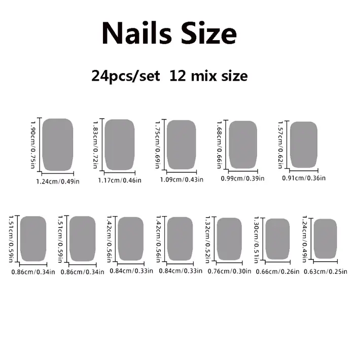 Faux ongles courts métalliques à embouts carrés, 24 pièces/ensemble, rouge, noir, rose, vert, bleu,