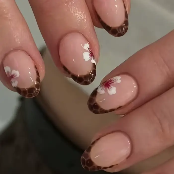 Faux ongles ambre de Style français, 24 pièces, pointes d'ongles à pression courtes et carrées, moti