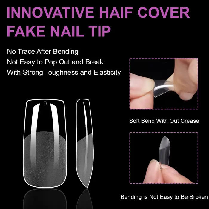 550 pièces pointes d'ongles en Gel souple couverture complète faux ongles conseils pour Extensions d