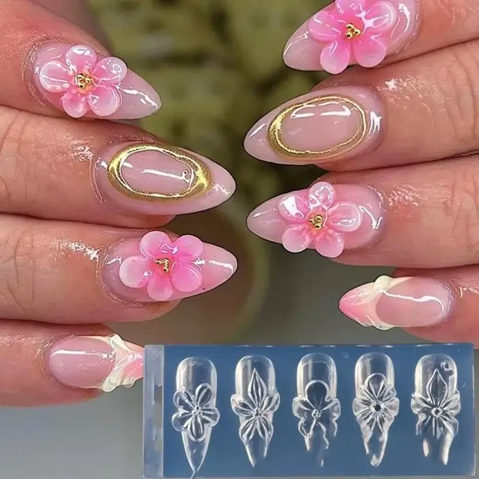 Moule en silicone 3D pour ongles, motif fleurs printanières (lys, hibiscus), pour sculpture et impre