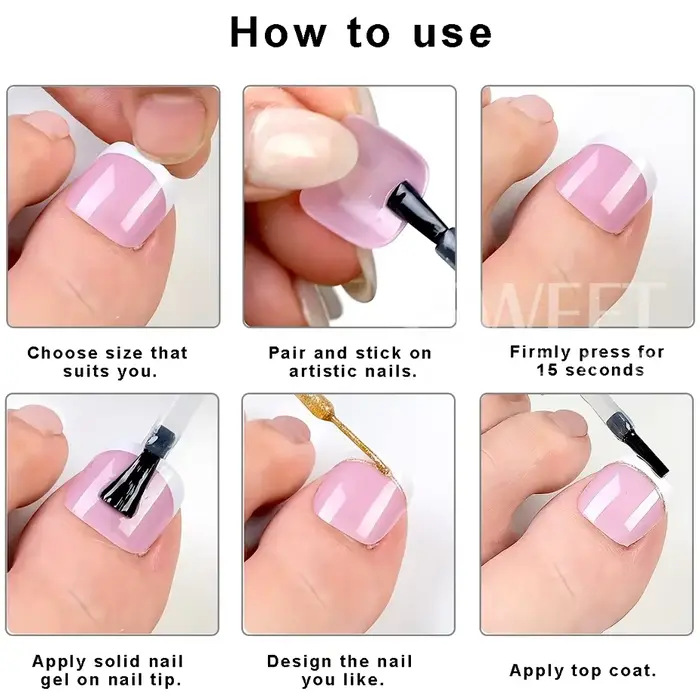 160 pièces faux ongles des orteils rose français court carré couverture complète naturel artificiel acrylique
