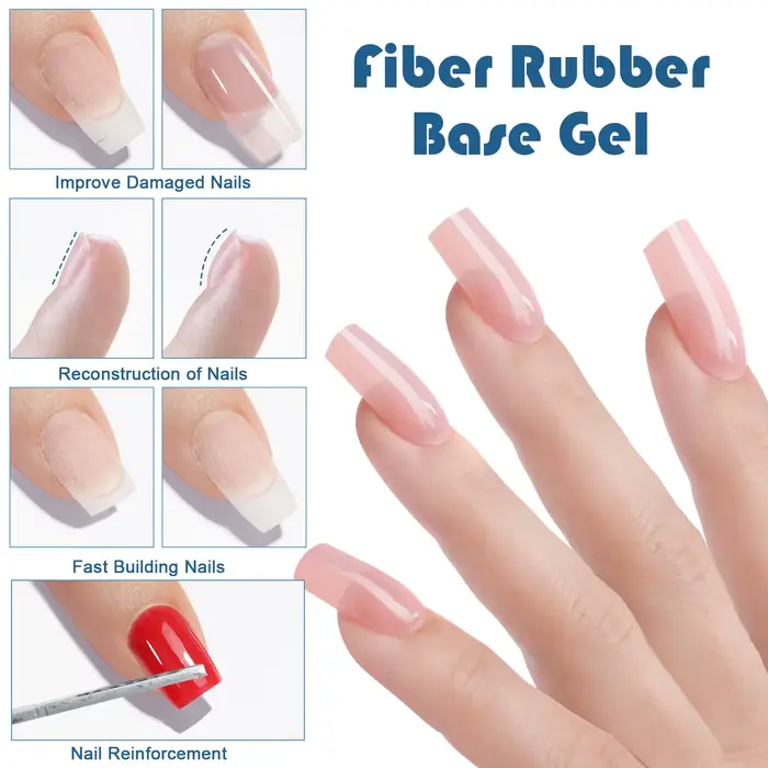 Gel de base en fibre de caoutchouc de 15 ml – Gel de construction transparent compatible UV/LED à séchage rapide pour la réparation des ongles cassés avec vernis à tremper