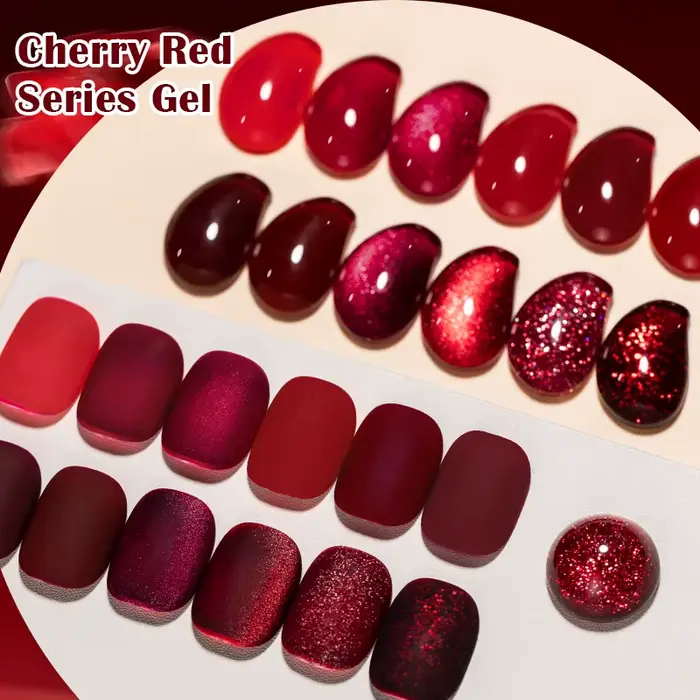 6/12 pièces cerise rouge série Gel vernis à ongles ensemble vin