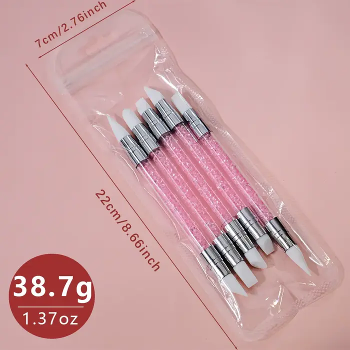Stylo de sculpture en silicone pour nail art, biscuits rose fini, fleur 3D carimplantée, outil de po