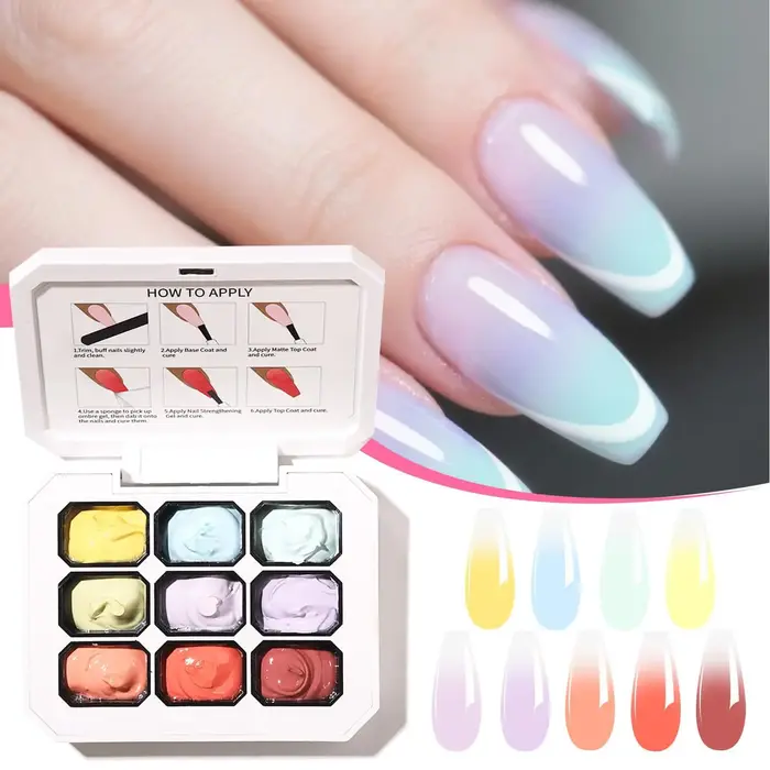 Vernis à ongles dégradé uni 9 couleurs à haute saturation, gel pour manucure française, adapté aux techniciennes en ongles et aux débutants.
