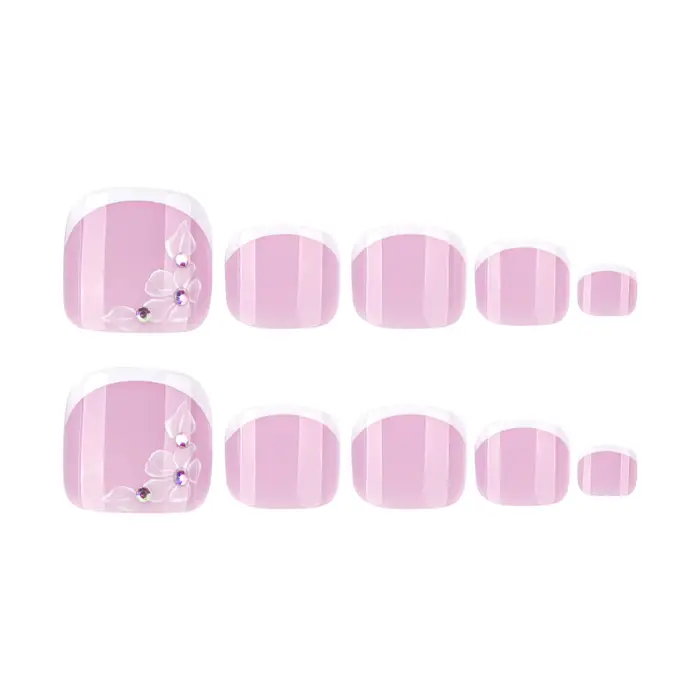10 faux ongles de pieds à bords blancs style français