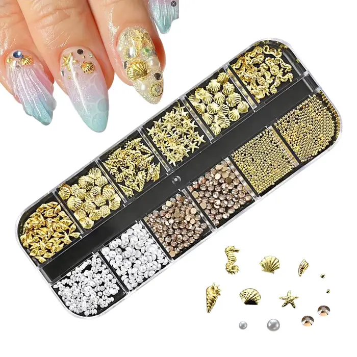 Ongles art strass 1 boîte or argent métal Rivets