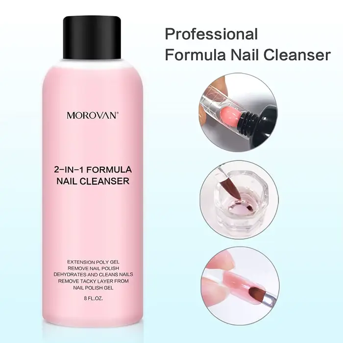Nettoyant pour ongles 2 en 1 de 8oz (Solution antidérapante en Gel pour extensions d'ongles Poly +