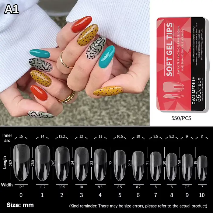 440/550 pièces clair acrylique longs faux ongles Capsules amande cercueil français pleine demi couve