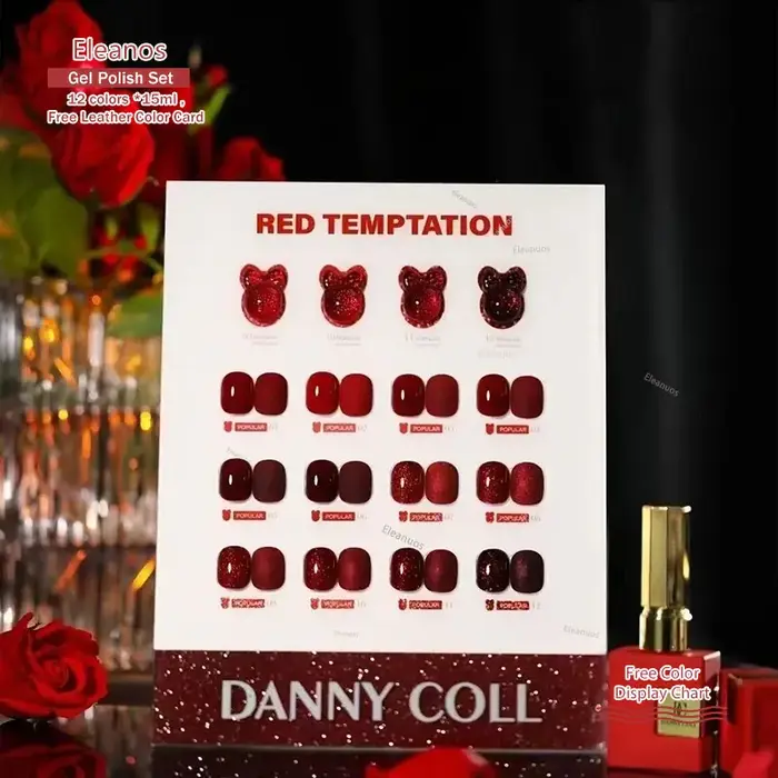 Dannycoll rouge Gel photothérapie polissage 12 pièces paillettes vernis Gel trempage vin