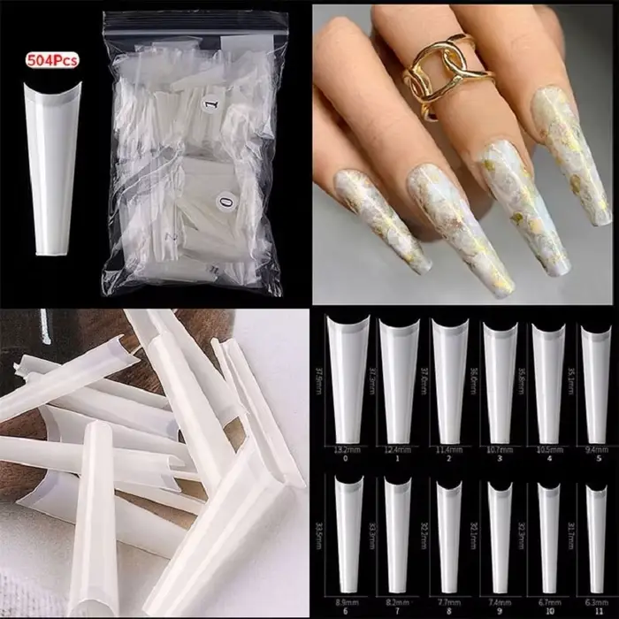 Capsule d'ongles français clair/naturel, courbe C, pointes pour ongles en acrylique, droites, coniqu