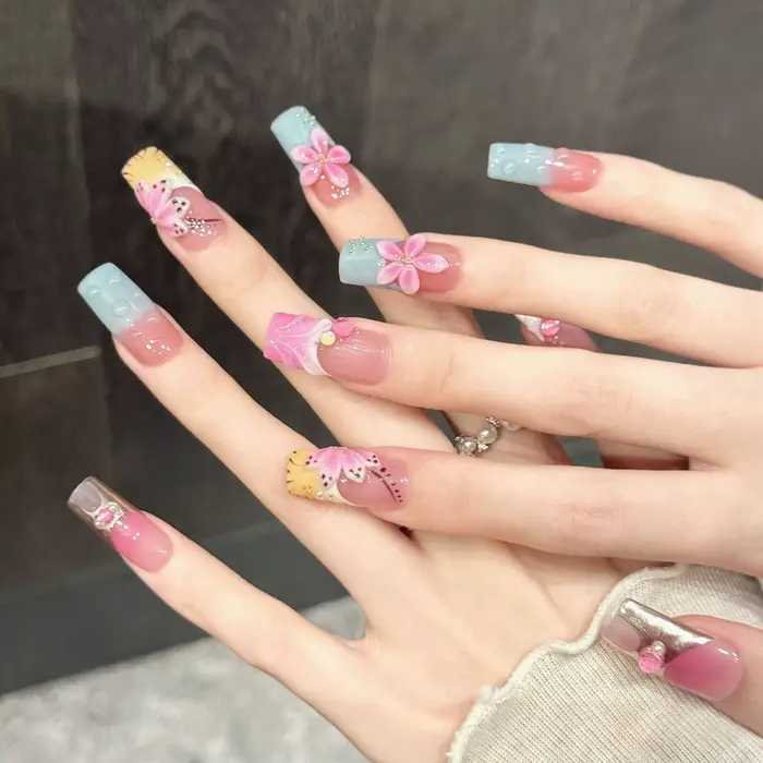 10 pièces de faux ongles carrés longs pressés à la main