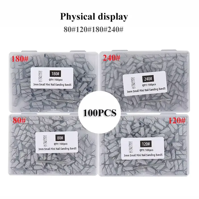 100 pièces/boîte 3mm Mini bandes de ponçage avec jeux de mandrins pour peau morte callosités polissa