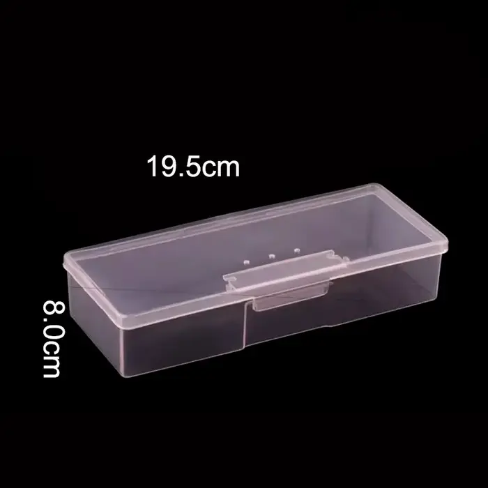 Nail Art Empty Storage Box Rectangle Plastic White Transparent Buffer Grinding Files