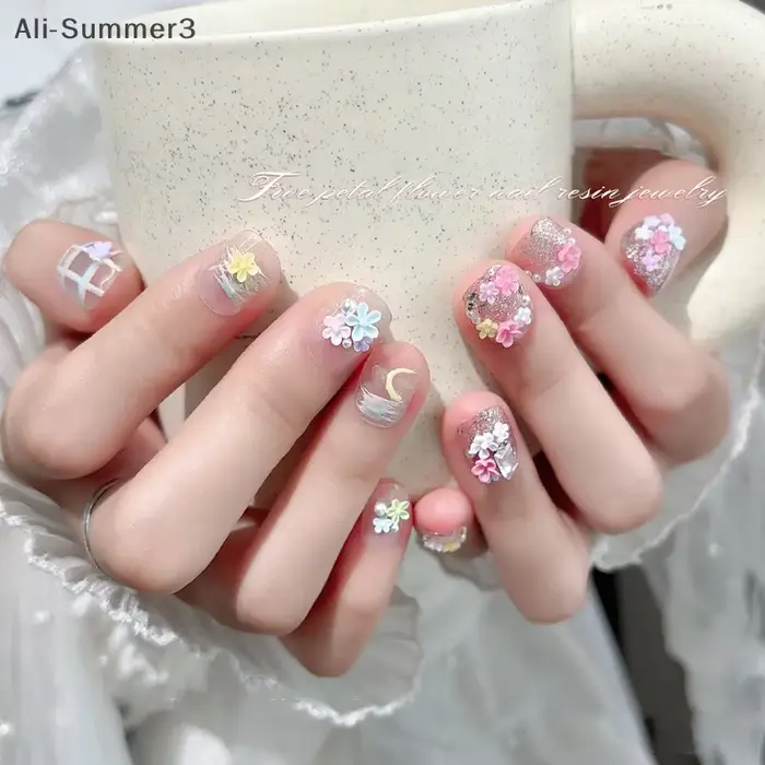 Mélange coloré de fleurs à cinq pétales, breloques pour ongles, décorations pour ongles, outils de m