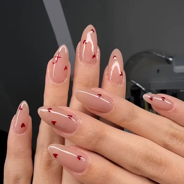 Chic à pois nu rose Nail Art Simple point rond court portable faux ongles détachable fini faux ongle