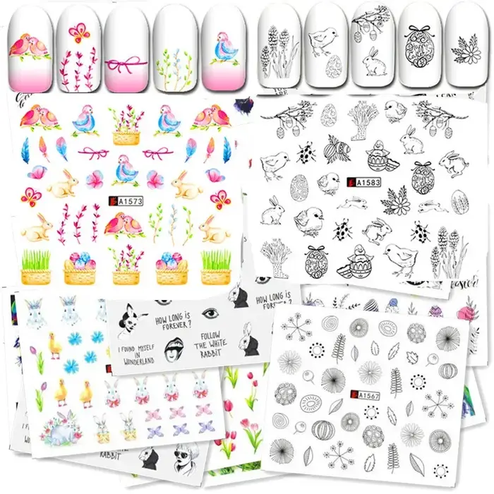 2 sets de 96 feuilles – Nouveaux designs – Autocollants floraux aquarelle pour ongles – Kit de décalcomanies pour manucure gel – Décorations aquatiques