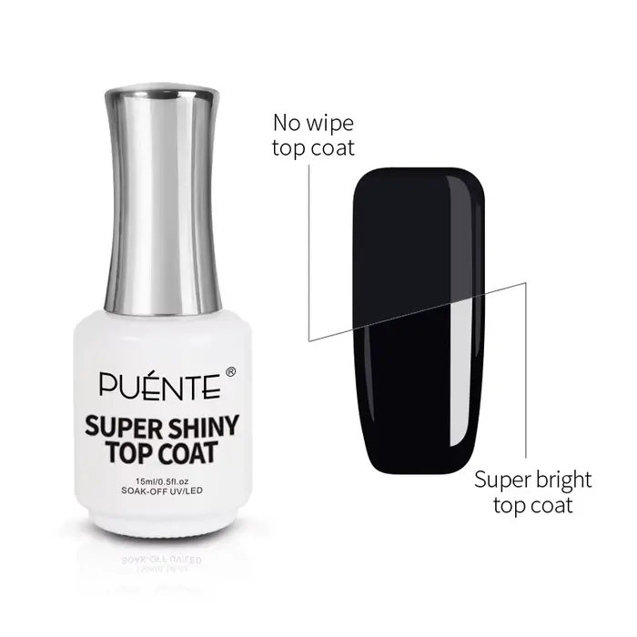 PUENTE 15ML Top Coat Gel Super Brillant Transparent Sans Résidu Scellant