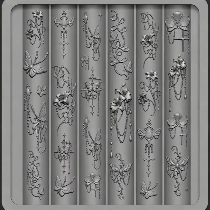 Moule à ongles de style baroque vintage pour motifs de nœuds et de papillons