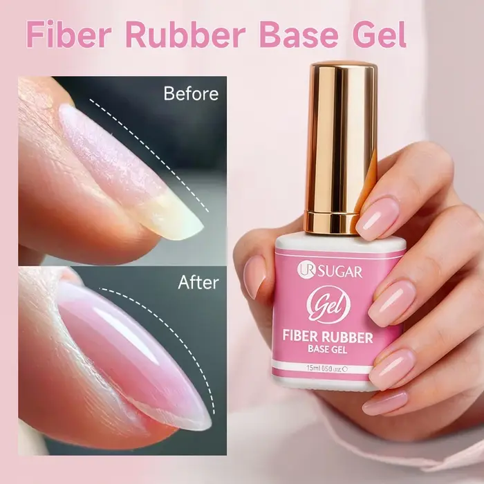 UR SUGAR 15ml Gel de base en caoutchouc fibres transparent, gel de réparation et de renforcement, gel UV LED à retirer par trempage pour ongles cassés et fragiles, manucure