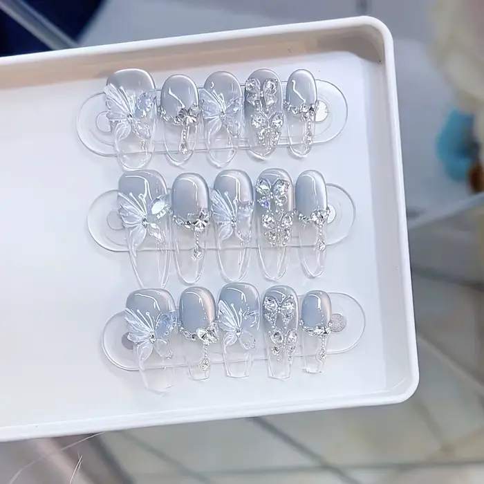 10 pièces haut de gamme français oeil de chat papillon rêve bleu mer glace Transparent tridimensionnel