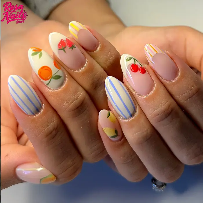 Presse courte sur les ongles jaune citron peint à la main été Nail Art mignon