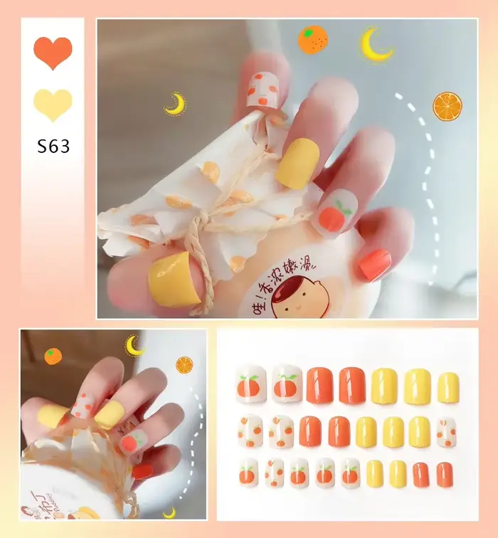 Faux ongles adhésifs français faits à la main pour fille aux épices