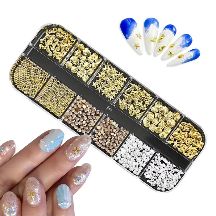 Ongles art strass 1 boîte or argent métal Rivets